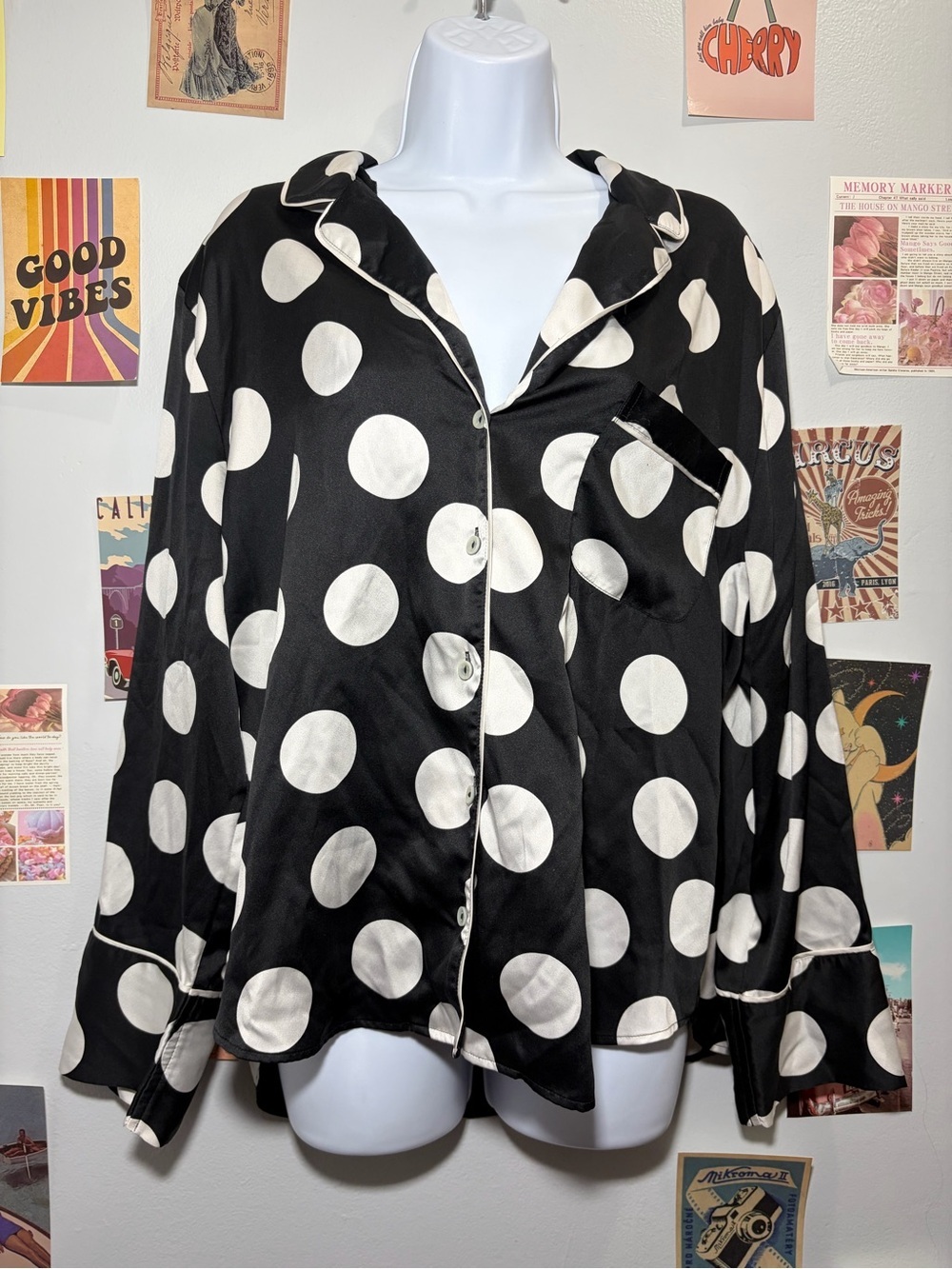 Victoria's Secret Black and White Polka Dot Button-Down Shirt